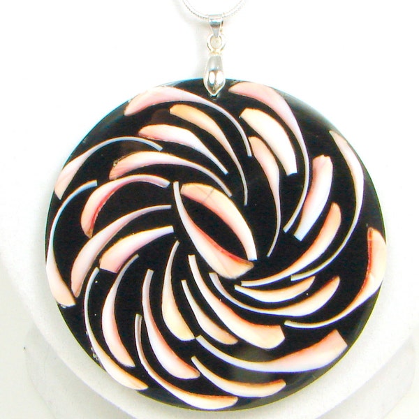 Shell Necklace, Multi-Shell Pendant, Black, Pink Shell, Beach, Nautical, Statement Necklace