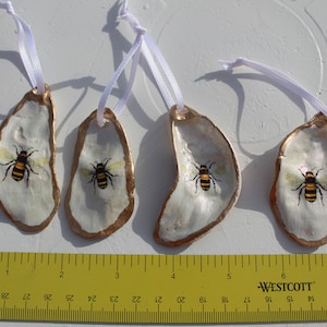 Bee Ornaments, Honey Bee Decoupage, Honey Bee Ornaments, Sea shell ornaments, Nautical decor, Beach Ornaments