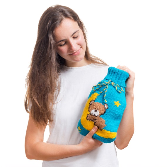 Teddy Bear Hot Water Bottle Cover Hand Knit From Pure Merino Etsy