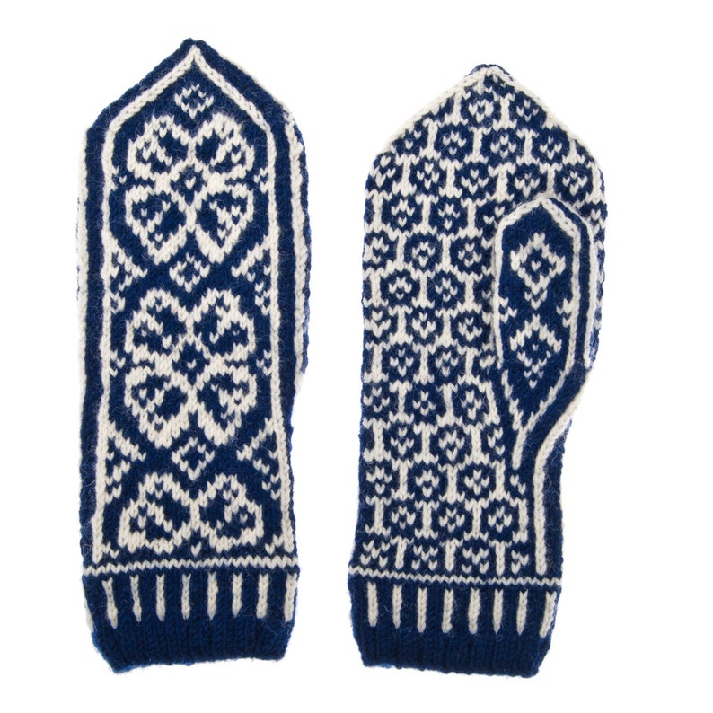 Flower Mittens Winter Mittens Navy Blue Mittens Norwegian Etsy