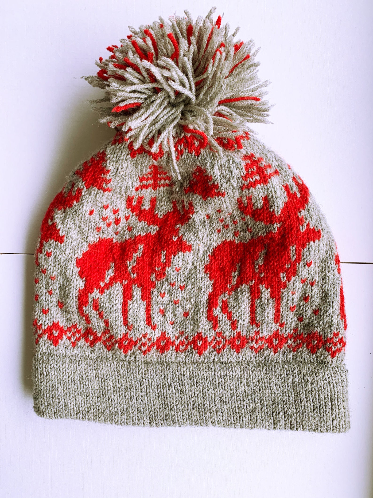 Reindeer Hat Hand Knit Woollen Bobble Hat Christmas Gift Etsy