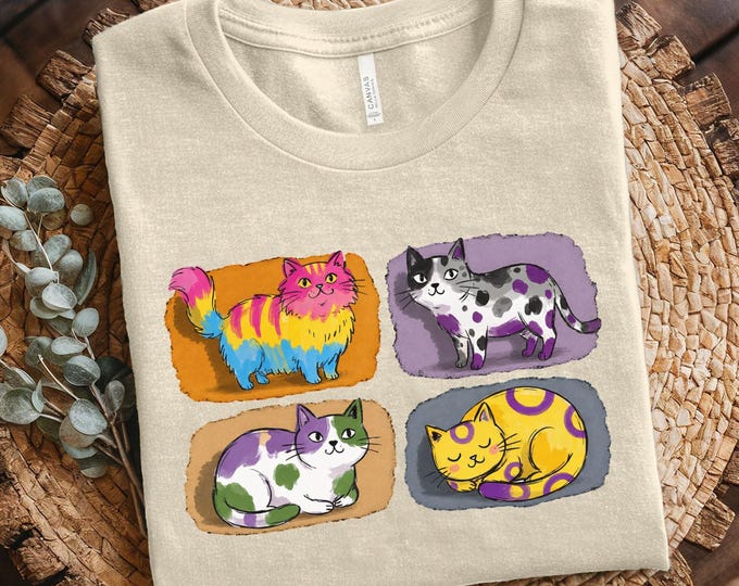 Featured listing image: Playful Colorful Cats tee, Premium Bella Canvas t shirt, Gift for Cat Mom, Cute Cat Lover T-Shirt Gift, Funny Cat Shirts, Pet Memorial Gift