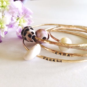 Beachin&#39; Bangle in 14k Gold-Fill or Sterling Silver, Hammered Bangle, Customized Bangle, Beach Jewelry, Made in Hawaii, Shell Bracelet