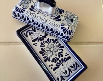 Authentic Talavera Ceramic Butter Dish with Lid | Signed Hernandez Mexican Vintage Kitchenware