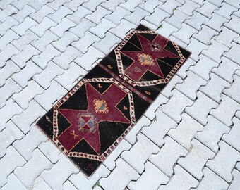 Vintage Turks wollen tapijt 2 x 4, handgeweven roze oosters decortapijt, woonkamer slaapkamer keukendeurmat minitapijt, 1,7 x 3,8 inch