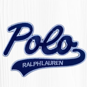 Polo Ralph Lauren Script Logo Patch – Blue White Embroidered Iron-On Applique