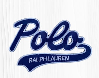 Polo Ralph Lauren Script Logo Patch – Blue White Embroidered Iron-On Applique