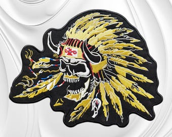 Native American Warrior Back Patch XL 11.5 x 9.5 Inch | Large Indian Warrior Patch | Biker Jacket Back Patch | Motorcycle Vest Patch