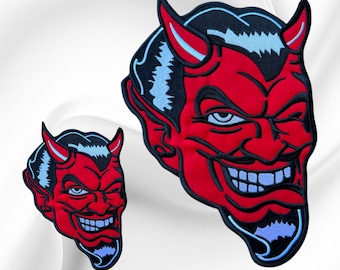 Red Devil Skull Embroidered Patch Set, 666 Evil Demon Iron On Patches, 2 Sizes