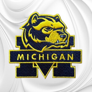 Embroidered Michigan Wolverines Iron-On Patch, College Football (3.75" x 3.4")