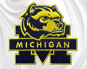 Embroidered Michigan Wolverines Iron-On Patch, College Football (3.75" x 3.4")