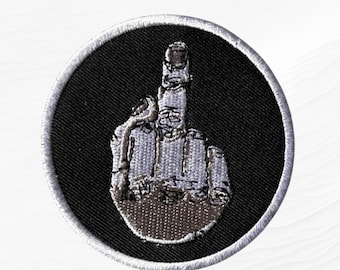 Embroidered Middle Finger Patch – 3" White on Black Iron-On Applique