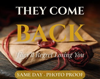 May include: A tan paper envelope sealed with red wax, accompanied by a dark red dried rose. The text reads: NEW ORLEANS ROOTWORK POWERFUL LOVE RITE, THEY COME BACK, They'll Regret Losing You, SAME DAY PHOTO PROOF, and Free Reading.