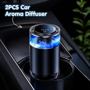 2 Pack Car Aroma Diffuser, USB Nebulizing Air Freshener, LED Cup Holder Diffuser, Refillable Essential Oil Car Accessory, New Driver Gift