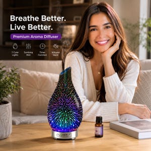 3D Glass Essential Oil Diffuser, USB Cool Mist Humidifier, 7 Color LED Aroma Diffuser, Bedroom Office Spa Decor Gift