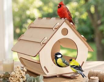 Alimentador de pássaros de madeira para pendurar, kit de casinha de pássaros faça você mesmo para jardim, alimentador de pássaros para pássaros selvagens ao ar livre, presente de decoração para jardim e quintal