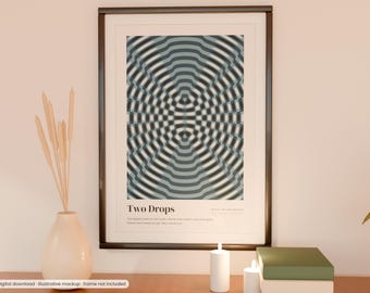 Wave Interference Print, Two Drops Ripple Wall Art, Physics Poster, Science Gift, Modern Abstract Op Art, Office Decor Printable, 2 Colors