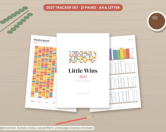 2027 Habit Tracker Printable, Year in Pixels Mood Tracker, Reading Tracker, Savings Challenge, Color In Tracker Set, A4 Letter PDF