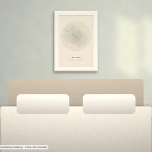 May include: A framed wall art print featuring a beige background with a black line art illustration of two overlapping circular ripple patterns. Below the circles, the text reads TWO STONES MAKE THE RIPPLES DEEP in a clean, sans-serif font.