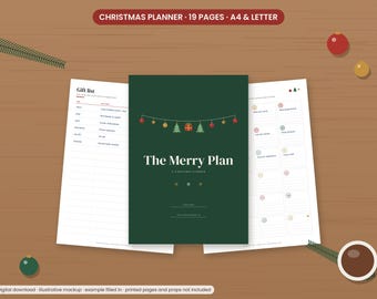 Christmas Planner Printable, Holiday Gift List, Christmas Budget, Menu Planner, Gift Tags, Advent Countdown, Undated PDF, A4 Letter