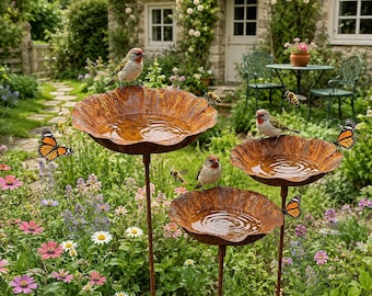 Set di 6 mangiatoie per uccelli in metallo rustico, mangiatoia per uccelli da giardino vintage, ciotola per l'acqua per uccelli da esterno, mangiatoia per farfalle e api, regalo decorativo per il giardino.