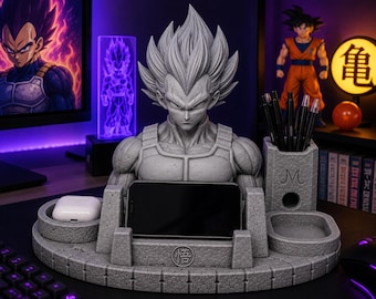 Vegeta Ultra Ego Desk Organizer, Dragon Ball Phone Stand, AirPods Holder, Anime Gamer Decor