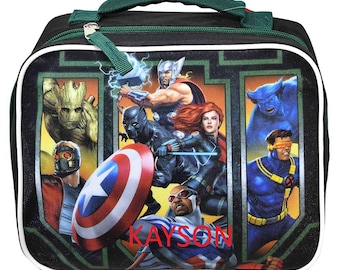 Personalized Name is Printed- Kids Insulated Lunch Bag with Handle – Avengers Design – Reusable Soft Cooler Lunch Box for Boys & Girls