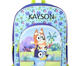 Personalized Name is Printed- Bluey 16" Backpack with Molded Front Pocket & Printed Straps