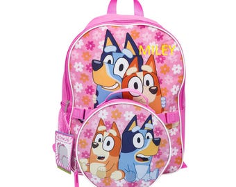 Personalized Name is Printed- Bluey Backpack and Detachable Lunch Kit, 15", Pink