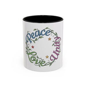 Peace Love Unity Mug | Floral Wreath Accent Coffee Mug
