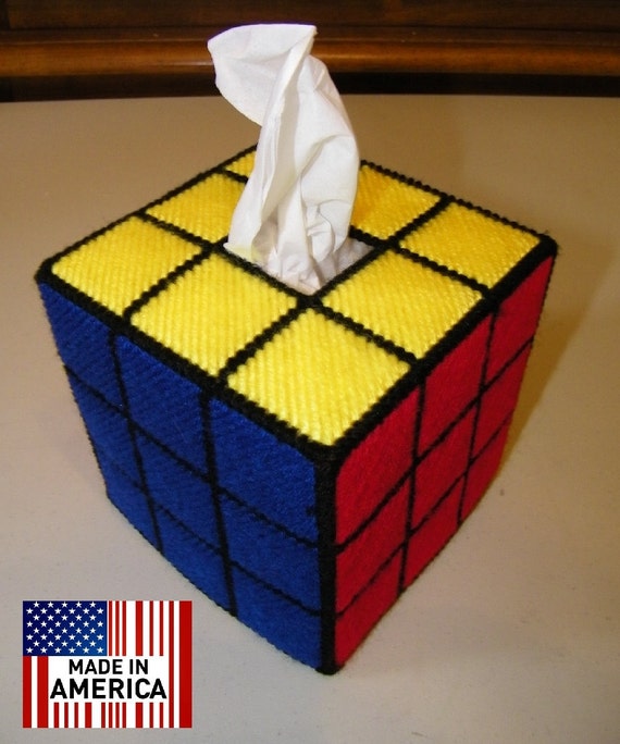 Rubiks Rubik Rubic Cube Tissue Box Cover Hand Made as seen on Etsy