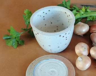 Zwiebeltopf  Knoblauchtopf aus Keramik  Zwiebel Knoblauch Aufbewahrung Küchendekor mittelgrosser Zwiebeltopf mit Deckel Steinzeug