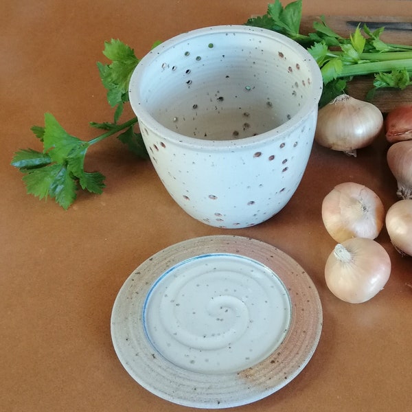 Conserve d'oignons ail bocal avec couvercle en céramique oignon oignon boîte de rangement de taille moyenne gadget de cuisine en céramique fait main en grès