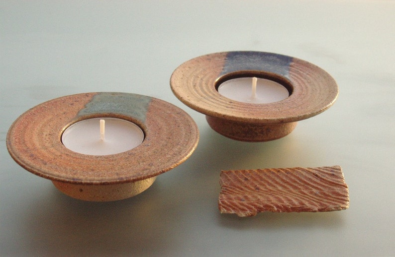 Ceramic candle holders set of 2 stoneware tea light holders handmade table decoration home decor stoneware woodfired image 1