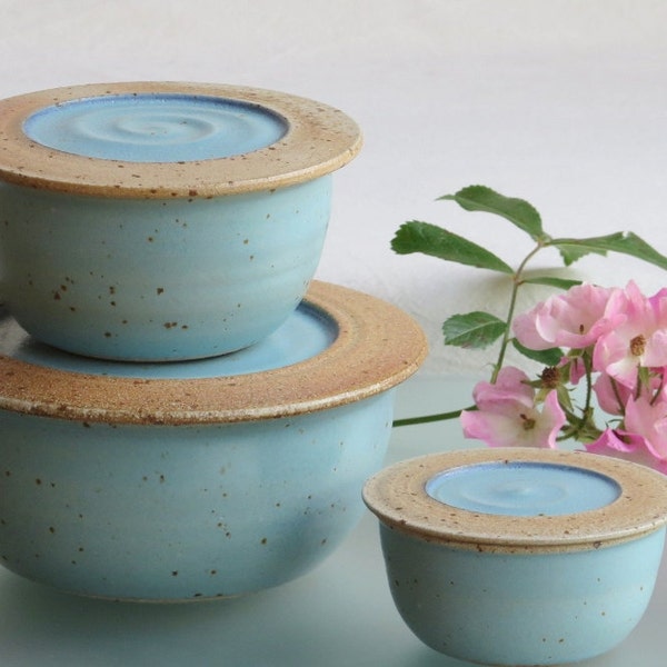 Food storage container ceramic jars pottery food container Set of 3 jars wheel thrown container with lid for food storage