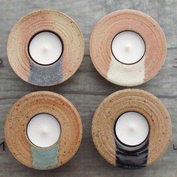 Ceramic candle holders set of 4 stoneware tea light holders handmade table decoration home decor woodfired earth-colors