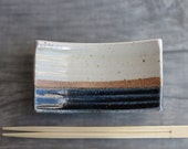 Sushi plate small ceramic Sushi plate pottery spoon rest kitchen accessory cream blue rustic stoneware soap dish
