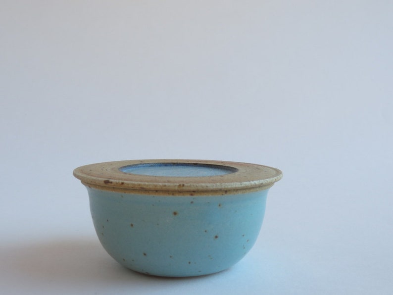 Salt cellar ceramic jar with lid container with lid stoneware pottery cellar for salt pepper herbs spices turquoise color image 4