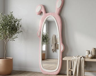 Cute Rabbit Full Length Floor Mirror, Large Standing Mirror, Bunny Full Body Mirror, Bedroom Decorative Mirror, Wall Leaning Mirror