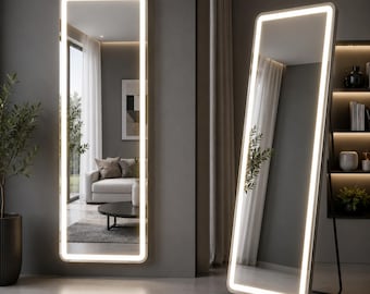 Full Length Floor Mirror with LED Lights, Standing & Wall Mounted Mirror, Modern Full LED Body Dressing Mirror For Bedroom