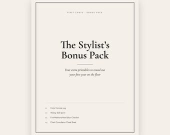 Hair Stylist Bonus Pack, Color Formula Log, Assistant Stylist Printable, Salon Consultation Cheat Sheet