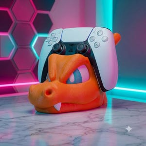 Orange Dragon Controller Stand | Pocket Monster Gaming Dock | Artisan Studio Decor