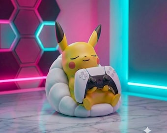 Yellow Electric Mouse Controller Holder | Sleeping Cartoon Gaming Desk Stand