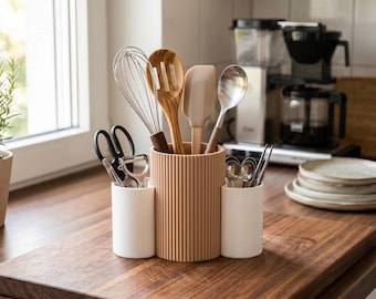 Porte-ustensiles de cuisine moderne | Organiseur de cuisine minimaliste imprimé en 3D | Rangement de comptoir pour ustensiles et couverts | Décoration de cuisine
