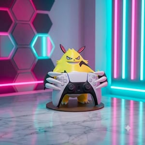 Yellow Electric Monster Controller Holder | 3D Printed Gaming Stand, PLA Plastic Desk Decor