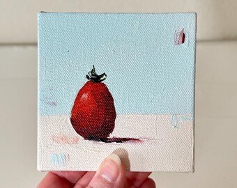 Original cherry tomato acrylic still life painting on canvas, kitchen/cafe/restaurant art, fruit art, red color art gift for her/him