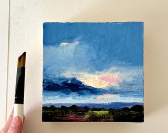 Original thunderstorm stormy sky acrylic landscape wall art impressionist cloudy painting for living room wall art modern art for art lover