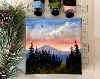 Sunset landscape wall art impressionist forest painting setting sun wall decor sunset coffee table decor original artwork