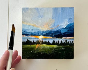 Glowing sunrise, after a storm artwork, original acrylic landscape, contemporary home decor