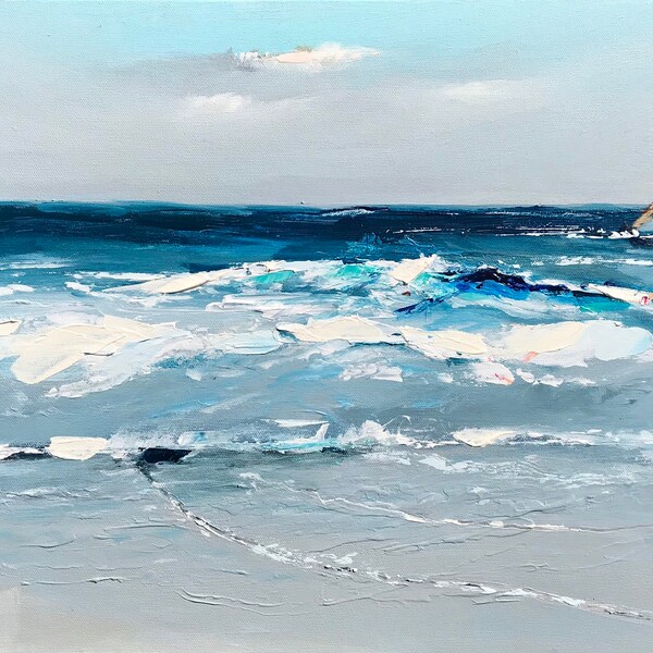 Abstract seascape art, original ocean painting, calming art for the nursery, acrylic, peaceful art, stromy, waves beach painting on canvas